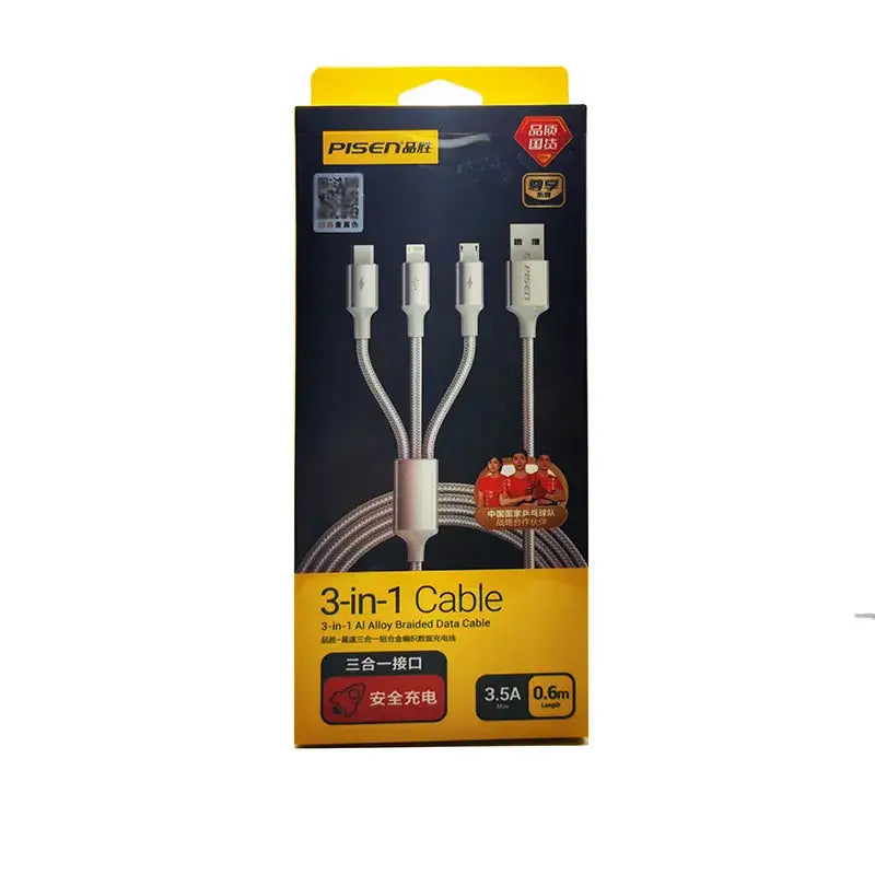 3 in 1 Fast Charging Cable ( USB-C, Lightning & Micro USB)