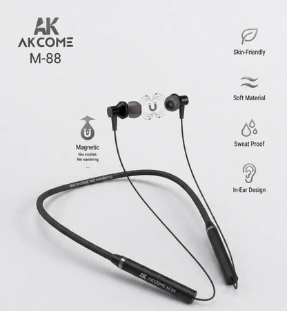 AKCOME M-88 Wireless Neckband Earphones | Bluetooth 5.3, Built-in Mic & Magnetic Buds