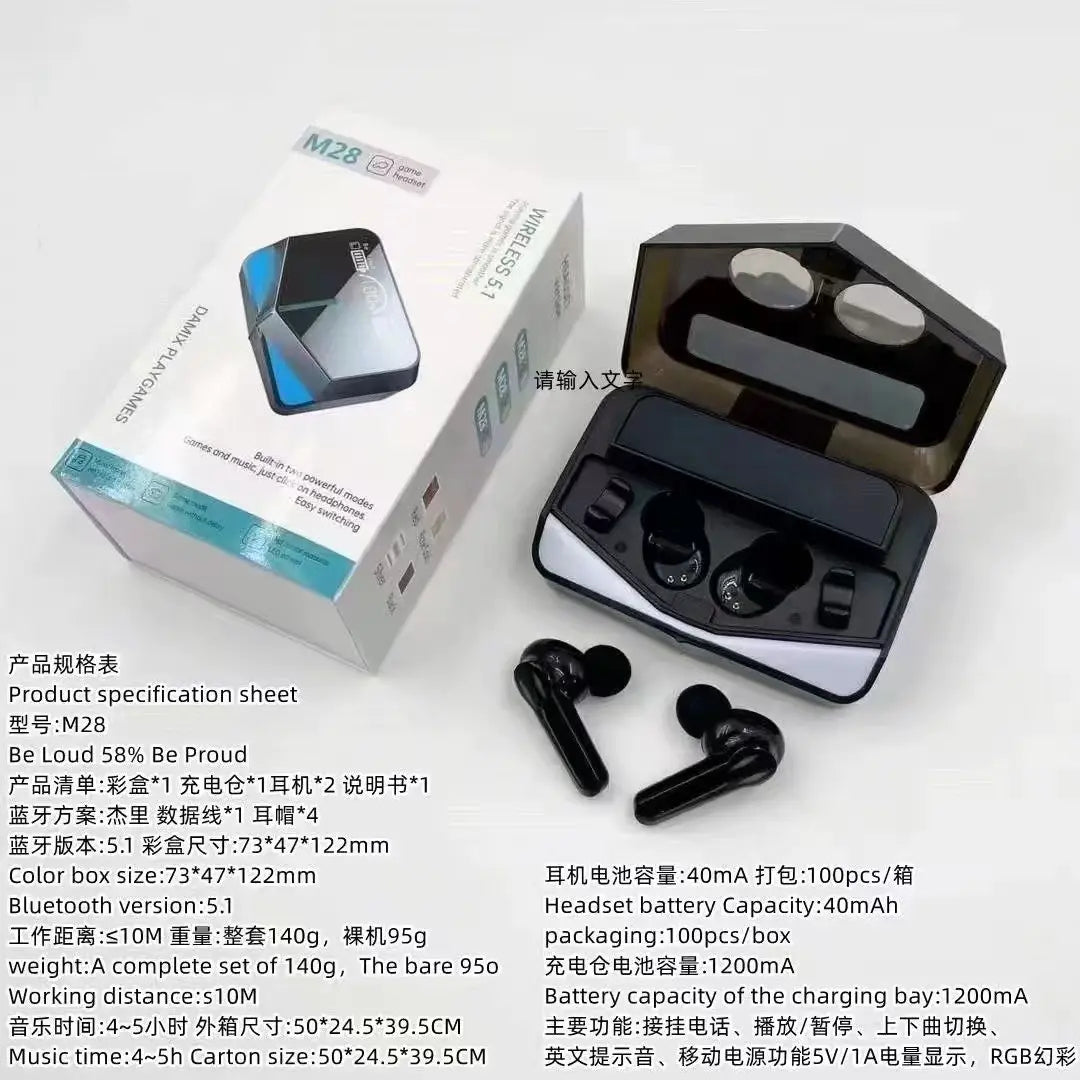 Wireless Bluetooth Headset with RGB Light & Charging Case